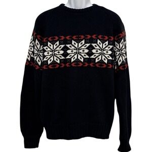 GH‎ Bass Men Premium Sweater M Black Lambswool Blend Fair Isle Crew Neck Knit